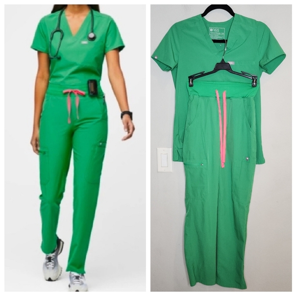 Figs SET Fionlite Safety Green XXS Caterina 1- Pocket Top XXSP Yola Skinny Pants